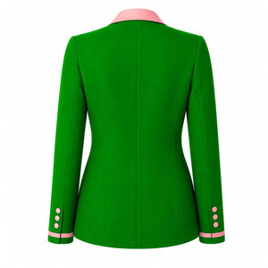 Alfa |   Kapa |   Blazer Verde para Mujer de Alpha Sorority con Ribete Rosa y Bordado del Escudo, Cuello de Solapa con un Solo Botón, Estilo Ejecutivo - Product Image 3