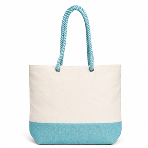 กระเป๋าผ้าใบปอกระเจาธรรมชาติ 45x35x14 ซม. สีน้ำเงิน หูหิ้วเชือก กระเป๋าช้อปปิ้ง กระเป๋าชายหาด ขายส่ง รับผลิตแบบ OEM - Product Image 3