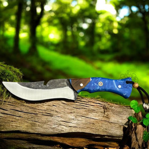 มีดเหล็กดามัสกัสปลอมขึ้นรูป ใบมีดแบบ Fixed Blade พร้อมปลอกหนัง EDC ด้ามจับทำจากเขาแกะ สำหรับล่าสัตว์ ปอกหนัง ตั้งแคมป์  OEM - Product Image 4