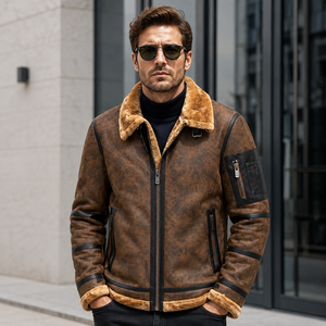 Custom Men's Cowhide <b>Leather</b> Vintage Aviator Bomber <b>Jacket</b> with Faux Fur Lined Collar Windproof Breathable Luxury <b>Winter</b> OEM - Product Image 2