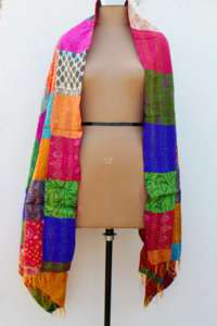 Chal de Sari de Algodón Reversible Hecho a Mano, con Trabajo Kantha Reciclado, Multicolor, para Verano e Invierno, Casual, Multiusos, Único, Tejido a Mano - Product Image 3