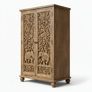Wholesale Traditional Solid Wood Elephant Motif Double Door Cabinet Storage Unit <b>Large</b> Capacity Eco-Friendly for Bedroom Living - Product Image 3