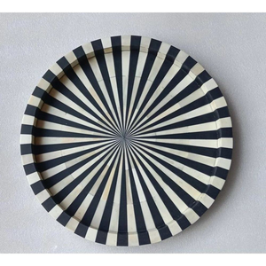 Premium Handmade Eco-Friendly Modern Round <b>Decorative</b> Wood Tray Serving Dry Fruits Coffee Drinks Featuring Abstract Design - Product Image 1