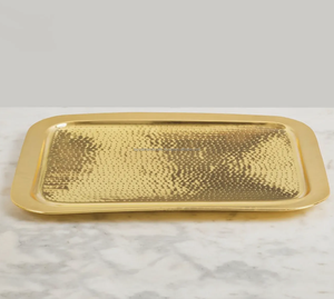 Plateau rectangulaire élégant pour mariage avec poignées, décoration alimentaire dorée, bonbons, fruits secs de luxe, en fer et métal, provenance Inde - Product Image 2