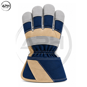 ทำถุงมือช่างแบบของคุณเอง สีกรมท่าและสีน้ำตาล พร้อมตะเข็บตัดสีและข้อมือปรับได้ ถุงมือสำหรับทำงาน - Product Image 4