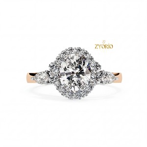 Bague de fiançailles ovale en diamant de laboratoire avec halo, diamant central ovale de 1,08 carat et pierres latérales rondes en forme de poire, en argent 925, pour mariage et fête - Product Image 5