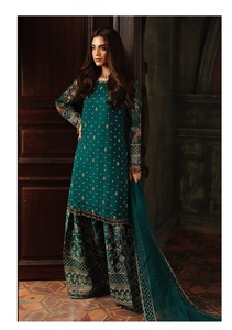 Salwar Kameez en soie noire longue jusqu'au sol avec broderie bleue, tenue de mariage indienne traditionnelle, robe ethnique ample pour femmes - Product Image 2