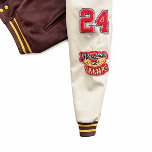 Chaqueta Varsity de la mejor calidad al por mayor, cuerpo de lana, mangas de cuero, parche de chenilla bordado, chaqueta de béisbol estilo Letterman - Product Image 5