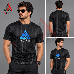เสื้อยืดแขนสั้นผู้ชาย AGSH พิมพ์ลายแบบซับลิเมชั่น ลายทาง แห้งเร็ว ทรงเข้ารูป สปอร์ต คอกลม - Product Image 3