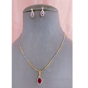 Trendy Best Quality <b>Silver</b> Polish With CZ Stones Look Pendent Set Necklace with <b>Earrings</b> for Women for Party Wear For Women - Product Image 1