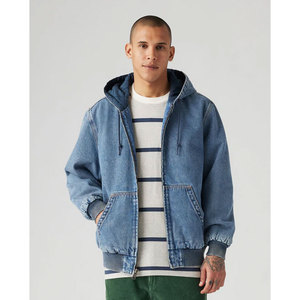 Veste en jean vintage streetwear ample sur mesure, fabriquée en usine OEM, de haute qualité, à manches longues, avec fermeture éclair, respirante et à capuche. - Product Image 5