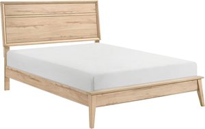 Marco de cama de madera maciza moderno de mediados de siglo Acabado de roble natural Montaje simple requerido Incluye cabecero Estribo Camas de madera - Product Image 3