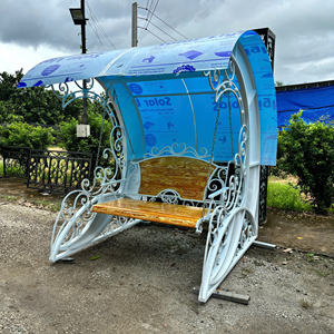 Ensemble de balançoires de jardin modernes pour 3 personnes, structure en fer robuste, base en métal stable, auvent réglable, mobilier d'extérieur noir - Product Image 3