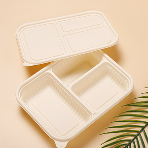 Biodegradable Cornstarch Food <b>Containers</b> Rectangular Round 3-4-5 Compartments For <b>Takeaway</b> Food - Product Image 1