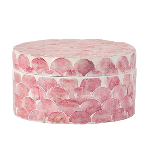 กล่องใส่เครื่องประดับมุกเปลือกหอยสีชมพูพาสเทล ลายเกล็ดปลา ประดับเปลือกหอยแบบโมเสก กล่องเก็บของที่ระลึก สำหรับห้องนั่งเล่น โต๊ะเครื่องแป้ง แบบเดี่ยว - Product Image 1