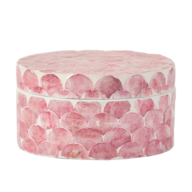 Mother Pearl Jewelry Box Pastel Pink Fish Scale Shell Inlaid Box Mosaic Keepsake Organizer for Living Room Vanity Table Single