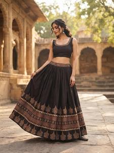 Traditional Cotton <b>Lehenga</b> <b>Skirt</b> Floor Length Loose Fit Women Ethnic Bottomwear India Pakistan Wedding Party Wear - Product Image 3