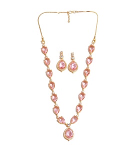 Conjunto de Joyería de Morganita en Forma de Lágrima, Chapado en Oro de 22K, Latón, Color Rosa, Collar de Boda, Regalo para Ella, Conjunto de Joyería para Usar en Bodas y Fiestas - Product Image 3