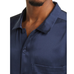 Luxury <b>Men</b> Silk Sleepwear <b>Set</b> Long Sleeve <b>Pajamas</b> <b>Set</b> Solid Color High Quality Silk Nightwear Breathable Home Suit - Product Image 4