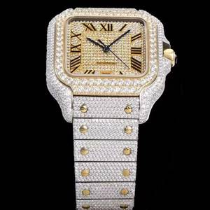 Montre automatique mécanique de luxe à cadran carré glacé, verre saphir, bracelet en acier inoxydable, affichage de la date, mouvement ETA, étanche 10 bars - Product Image 1