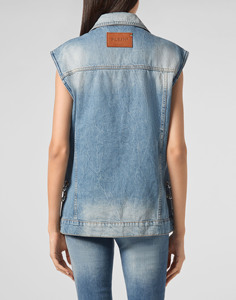 Classic Button-Down Slim Fit Denim Vest | Women's Versatile Sleeveless <b>Jacket</b> | Stretch Denim Waistcoat for Casual Wear - Product Image 3