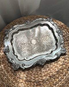 ถาดเสิร์ฟอาหารชุบเงินโบราณ ประดับลายดอกไม้สลักอย่างสวยงาม ถาดตกแต่งโต๊ะหรูหรา ถาดเสิร์ฟโลหะประดับเงิน - Product Image 6