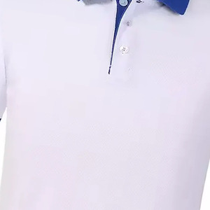 Men's White Polo <b>Shirt</b> Short Sleeve Blue <b>Collar</b> Knitted Cotton Casual Solid Color Breathable Regular Fit - Product Image 5