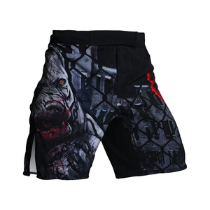 Pantalones Cortos Unisex para Artes Marciales Mixtas, Sublimados, de Secado Rápido, Corte Holgado, Diseño Negro y Rojo, 100% Poliéster, Estilo Muay Thai - Product Image 3