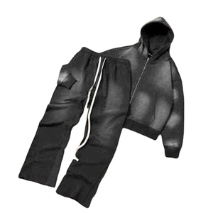 Ensemble de survêtements personnalisés pour hommes, streetwear, 100% coton, effet délavé au soleil, sweat-shirts à fermeture éclair et pantalons de survêtement, ensembles de survêtements pour hommes - Product Image 5
