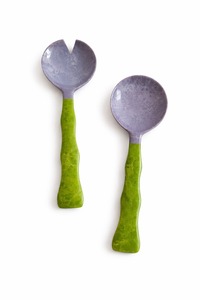 Juego de Servidores de Ensalada de Melamina, Diseño Marmoleado Morado, Cuchara y Tenedor con Mango Largo, Agarre Texturizado Verde, Utensilios de Cocina - Product Image 2
