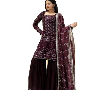 Faux Georgette Sequence Work Sharara Suit Vêtements indiens et pakistanais par Fab Zone - Product Image 1