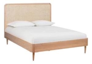Modern Rattan Headboard <b>Bed</b> <b>Frame</b> Wooden Bedstead Black and Natural Panel <b>Bed</b> for Hotel Home Bedroom - Product Image 2