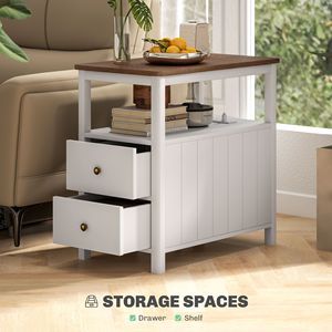 White <b>Side</b> <b>Table</b> with Charging Station and USB Ports Narrow Console <b>Table</b> with <b>Drawers</b> for Living Room - Product Image 5