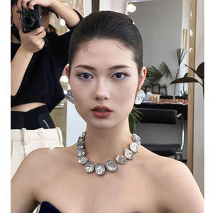 AMBER JEWELS Collar de Lujo T-2381 Unisex, Plata 925, Chapado en Plata, Cadena con Cuentas de Moissanita, Joyería Minimalista para Fiestas - Product Image 1