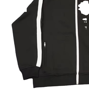 Chándal Unisex Negro de Manga Larga con Diseño a Rayas, Estilo Deportivo, Cierre de Cremallera, Bolsillos Laterales, Corte Regular, Ropa de Otoño - Product Image 2