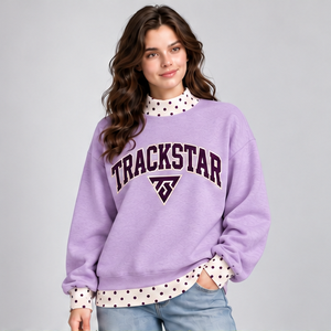 Women's Lilac Mock Neck <b>Sweatshirt</b> with Ivory Polka Dot Trim Varsity Graphic <b>Long</b> Sleeve Layered Look Pullover Custom Logo - Product Image 3