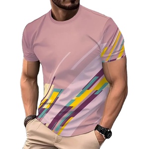 Camiseta informal de manga corta para hombre con jersey de cuello redondo con estampado de rayas para Top de estilo callejero de verano - Product Image 2