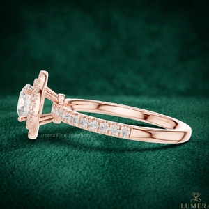 Anillo de Compromiso Ovalado de Lujo con Halo, Diamante Brillante Cultivado en Laboratorio, Acabado en Oro Rosa, Chapado en Rodio, Certificado IGI Elegante Vestido de Novia - Product Image 2