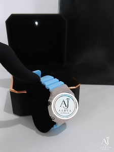 Montre à quartz analogique de luxe pour femme, bracelet en silicone, cadran rond en microfibre, pierres précieuses, bleu, 38 mm, 18 mm - Product Image 3