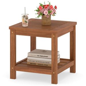 Versatile 2-Tier Wooden Side <b>Table</b> for Garden Living Room Poolside-Easy Assembly Nightstand - Product Image 1