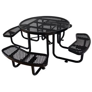 Tavolo da Picnic Rotondo in Acciaio Nero da 46 Pollici per Esterni con Supporto per Ombrellone - Product Image 3