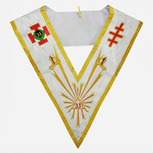 Badge du 33e Degré du Rite Écossais, Ruban Blanc, Broderie Dorée à la Machine, Régalia Maçonnique, Accessoires du Rite Écossais, Toile Maçonnique - Product Image 1