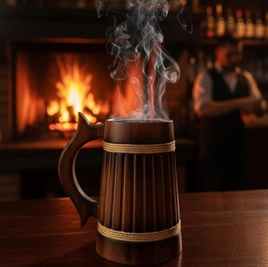 Eco-Friendly Polished Wooden Viking <b>Mug</b> with Hand Carved Engraving and Animal Design-Valentine's Day & Halloween Gift - Product Image 3