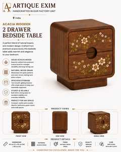 Acacia Wood 2 <b>Drawer</b> Bedside Table Handcrafted Modern Design Bedroom Storage <b>Unit</b> - Product Image 1