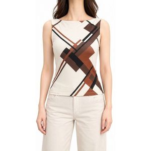 Débardeur en polyester imprimé de haute qualité, motif écossais rétro multicolore, col rond, extensible et confortable, chic et sans manches - Product Image 2