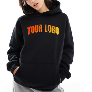 Sudadera con capucha para mujer, negra, de algodón, tejida, de manga larga, con bolsillos, estampado de logotipo frontal, informal, para otoño, a precios bajos. - Product Image 4