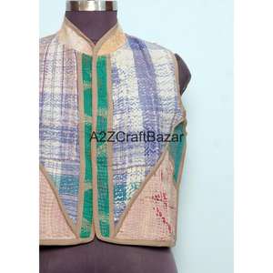 Chaqueta de Mujer 100% Algodón Puro Kantha, Acolchada, Transpirable, Estampada, con Patrón Floral Vintage, para Primavera/Otoño - Product Image 2