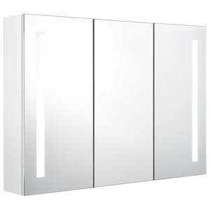 Armoire de salle de bain en MDF blanc brillant avec miroir en verre LED et finition mélamine - Product Image 2