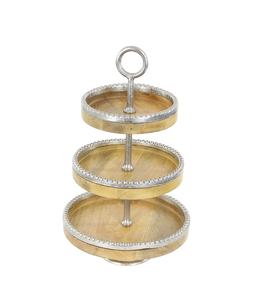 Support à gâteau en bois durable à 3 niveaux, en bois d'acacia et en aluminium : présentoir de desserts pour les fêtes - Product Image 4