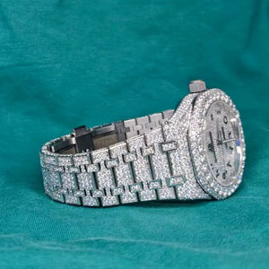 Reloj de Cuarzo de Lujo con Diamantes de Moissanita, Estilo Hip Hop, Cristal, Correa de Acero Inoxidable, Resistente al Agua 5ATM para Hombre, Disponible en EE. UU. y Reino Unido - Product Image 1